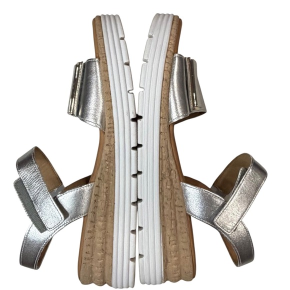 Gabor Shout Platform Wedge Sandals 8.5 Metallic Silver Leather Summer Comfort - Picture 7 of 14